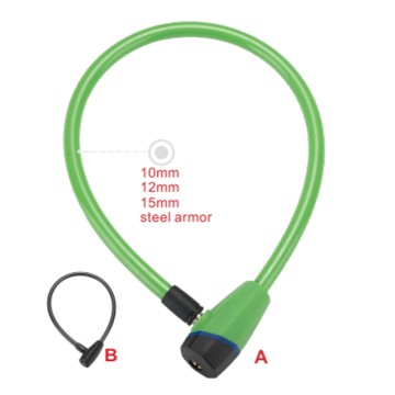 Nurbo Green Black Bicycle Anti-theft Steel Wire Cable Lock